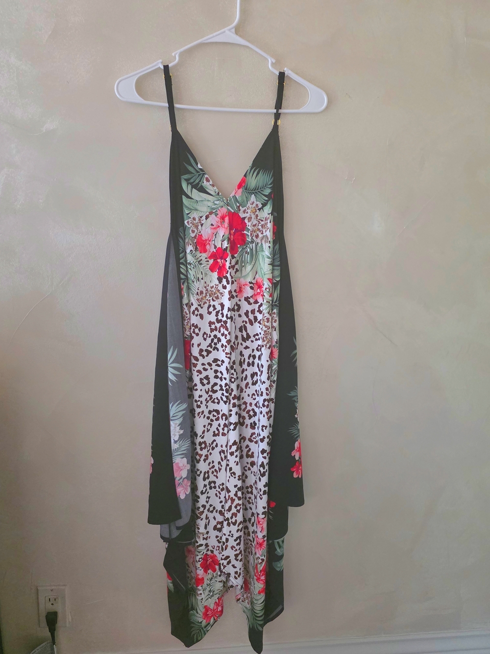 Tommy Bahama Black Floral & Leopard Asymmetrical Slip Dress